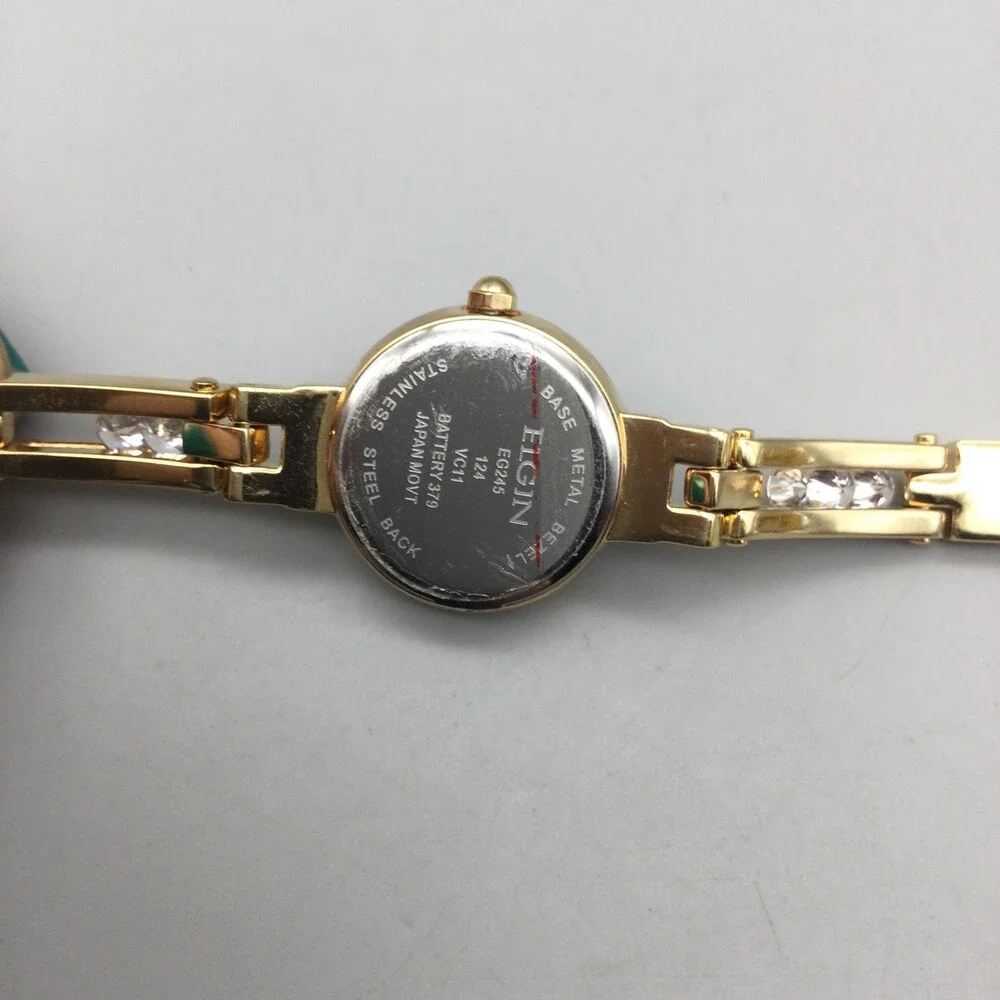 Elgin Womens Watch 20mm Gold Silver Tone Diamond Bracelet New Battery 8.25